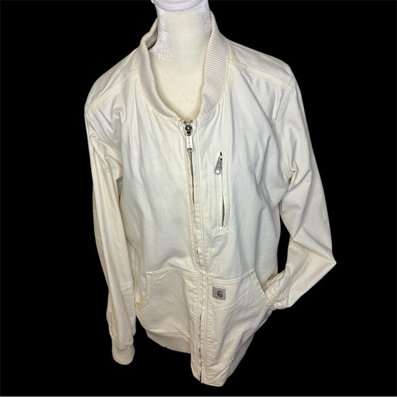 Carhartt Jacket 1X (16W/18W) Rugged Flex Relaxed Fit Canvas Bomber Off-White - Picture 1 of 13